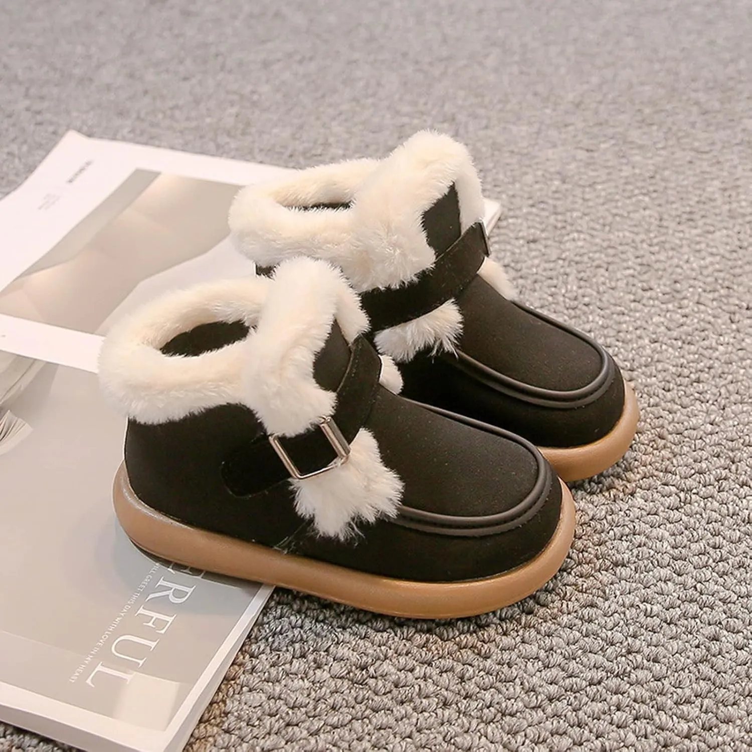 Unisex Kids Warm Furry Winter Ankle Boots Boys Girls Cozy Fleece Plush Soft Fuzzy Fr Youth Boys Winter Boots Size 5