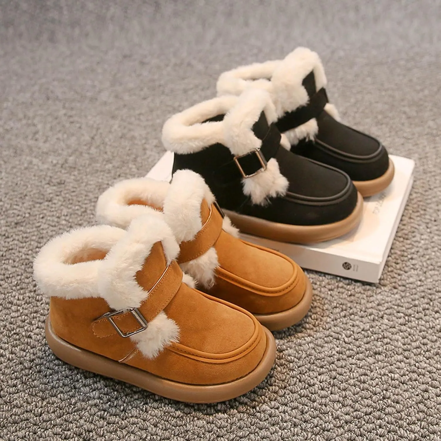 Unisex Kids Warm Furry Winter Ankle Boots Boys Girls Cozy Fleece Plush Soft Fuzzy Fr Youth Boys Winter Boots Size 5
