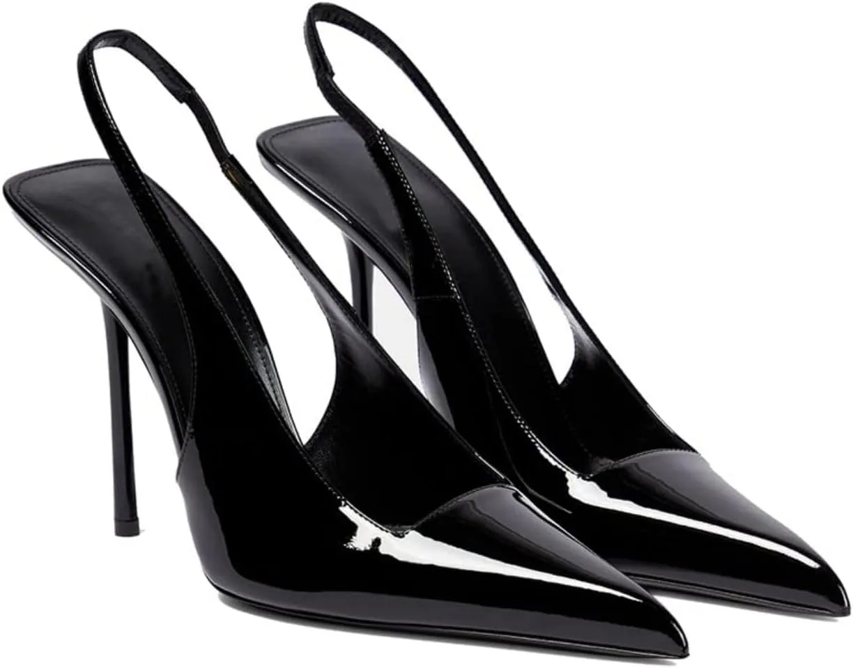 Vertundy Womens Stiletto Slingback Pointed Toe Leather High Heels