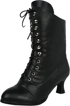 Victorian Boots for Women Vintage Boots Renaissance Mid Calf Boots Costume Lace Up Low Heel Gothic Boots with Zipper