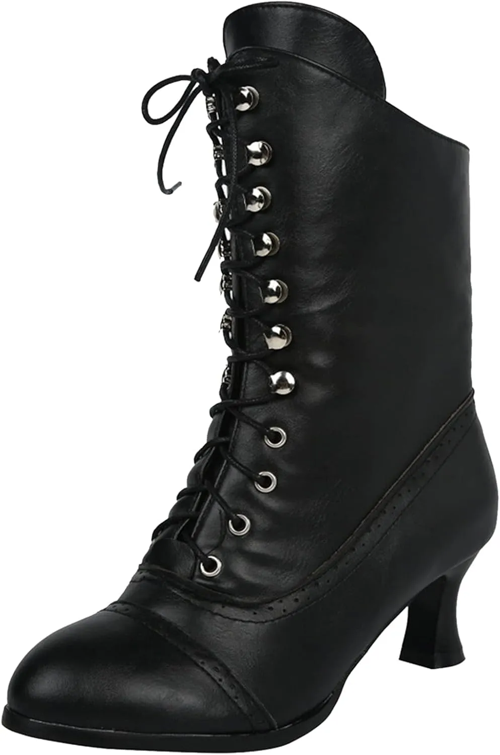 Victorian Boots for Women Vintage Boots Renaissance Mid Calf Boots Costume Lace Up Low Heel Gothic Boots with Zipper