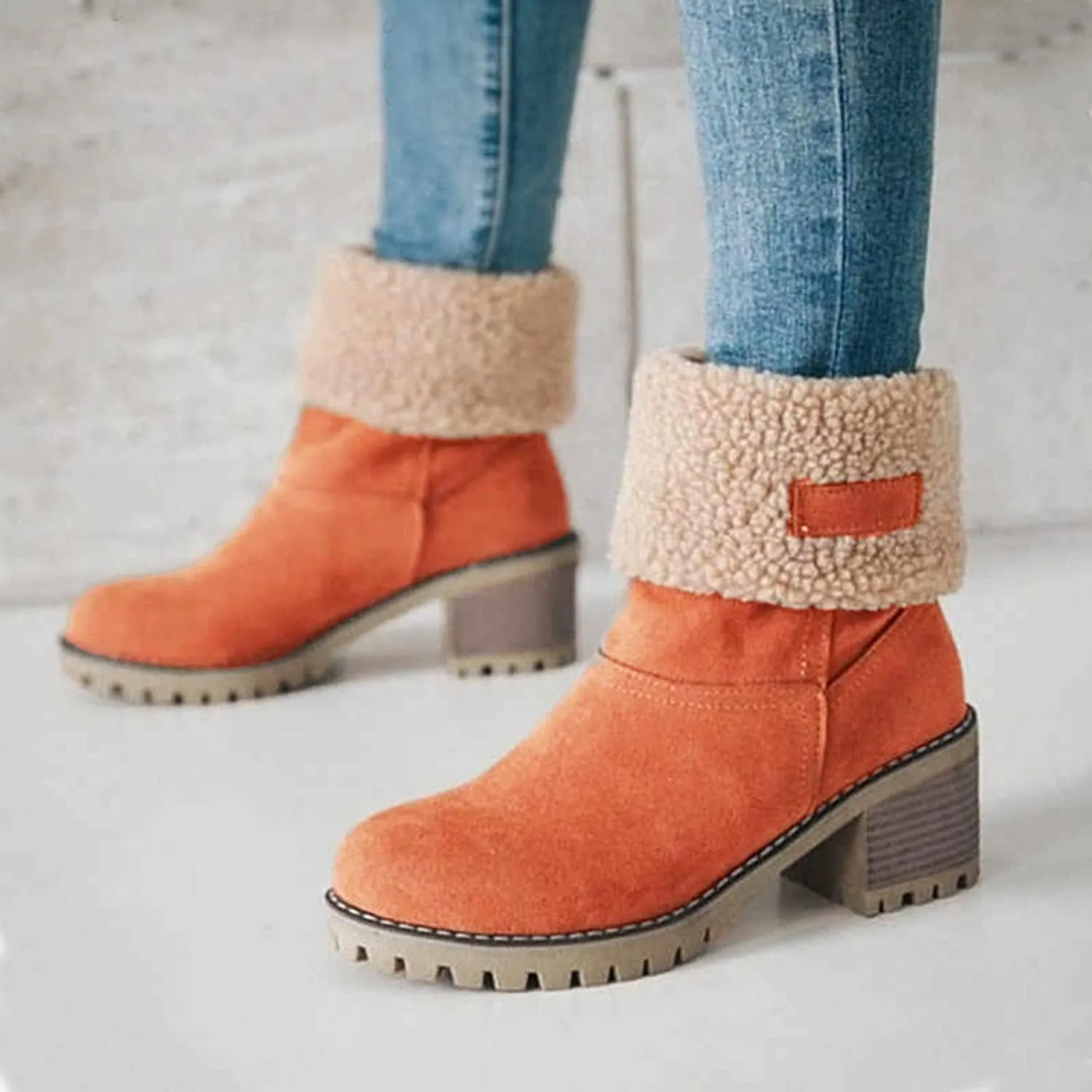 Winter Boots for Women, Comfortable Slip On Mid Chunky Heel Suede Warm Snow Ankle Boots Ladies Casual Casual Fashion Booties