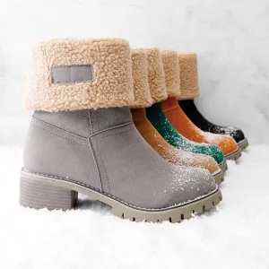 Winter Boots for Women, Comfortable Slip On Mid Chunky Heel Suede Warm Snow Ankle Boots Ladies Casual Casual Fashion Booties