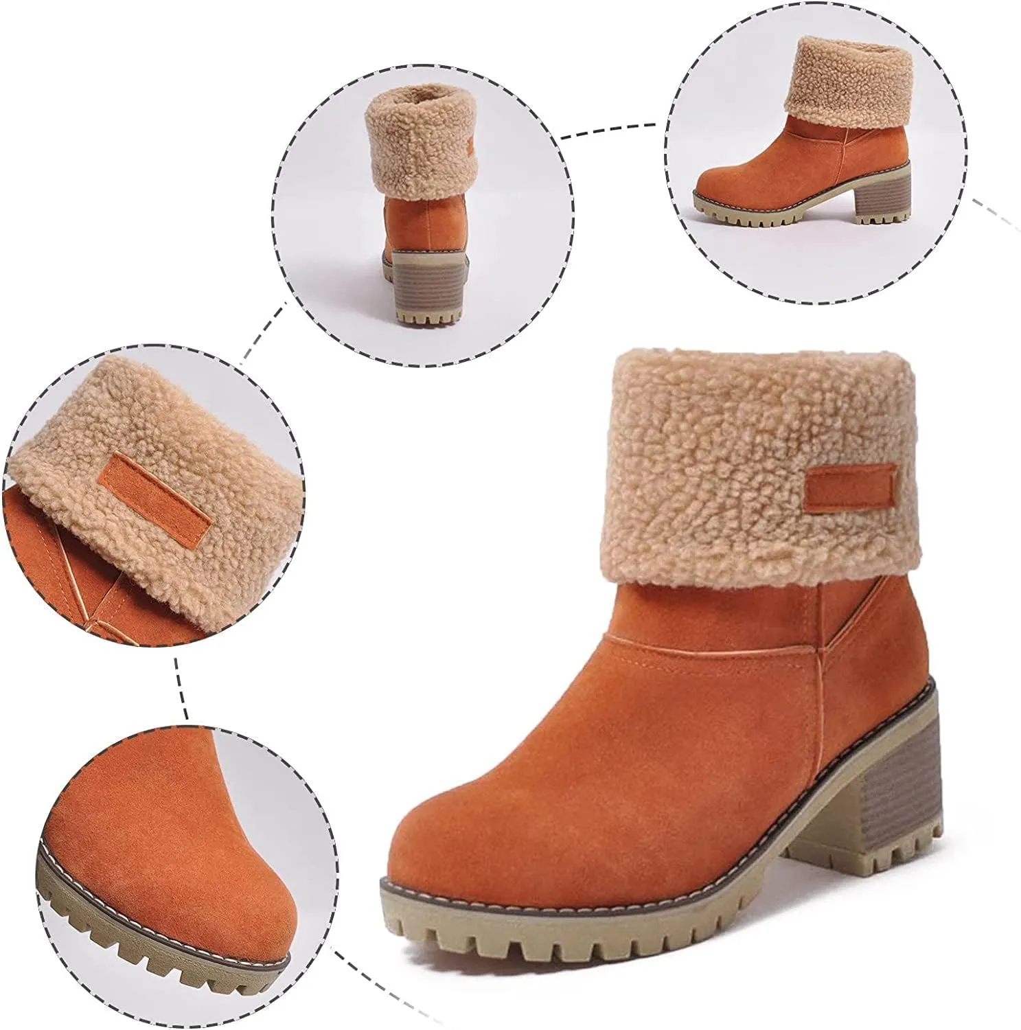 Winter Boots for Women, Comfortable Slip On Mid Chunky Heel Suede Warm Snow Ankle Boots Ladies Casual Casual Fashion Booties