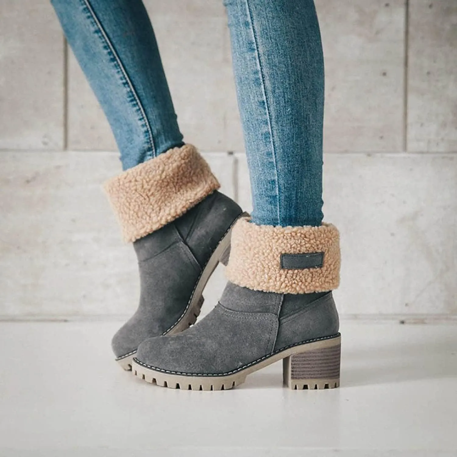 Winter Boots for Women, Comfortable Slip On Mid Chunky Heel Suede Warm Snow Ankle Boots Ladies Casual Casual Fashion Booties