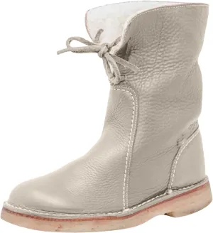 Winter Boots for Women Waterproof Leather Mid Calf Boots Warm Wool Lined Snow Shoes Flat Heel Lace Up Christmas Shoes