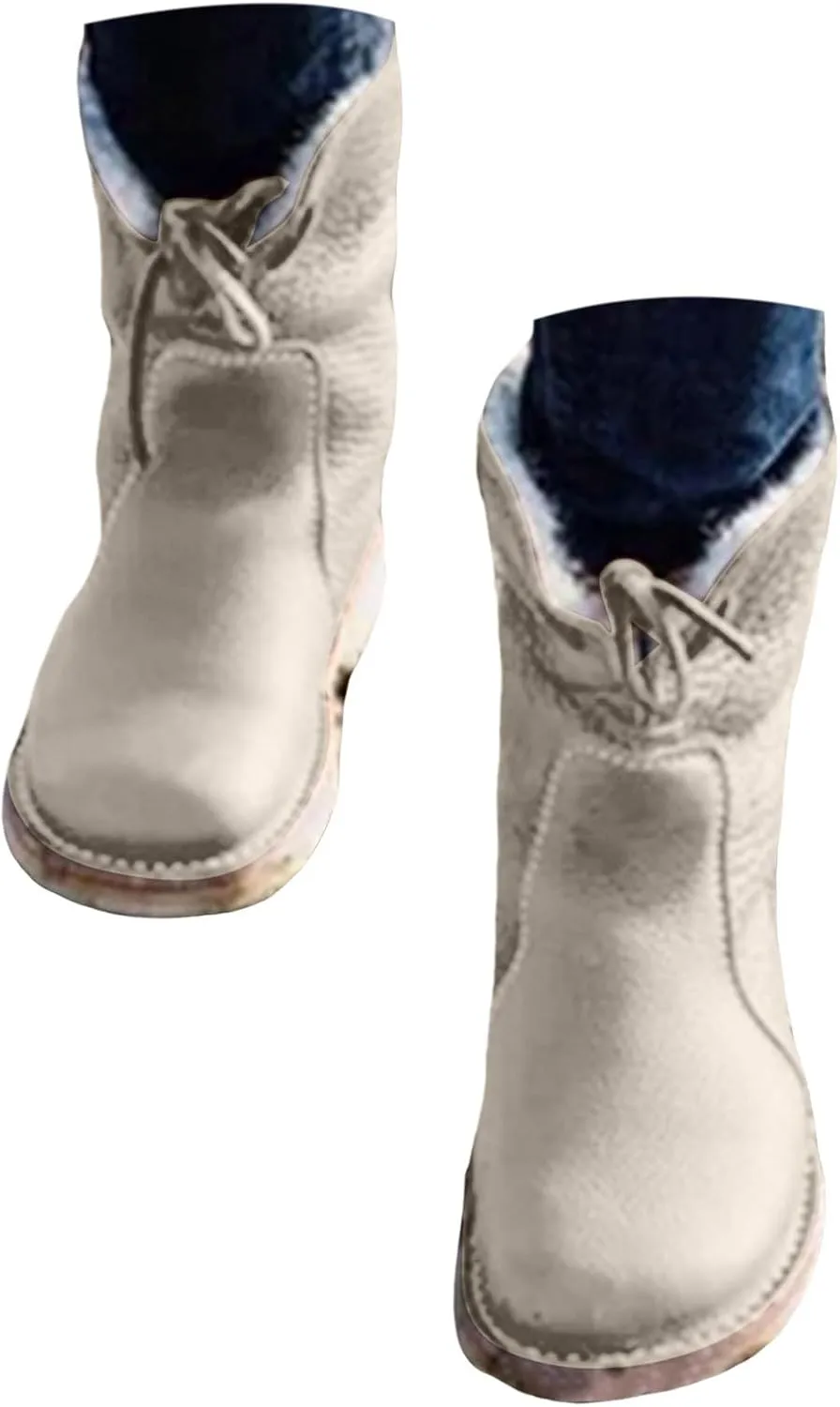 Winter Boots for Women Waterproof Leather Mid Calf Boots Warm Wool Lined Snow Shoes Flat Heel Lace Up Christmas Shoes