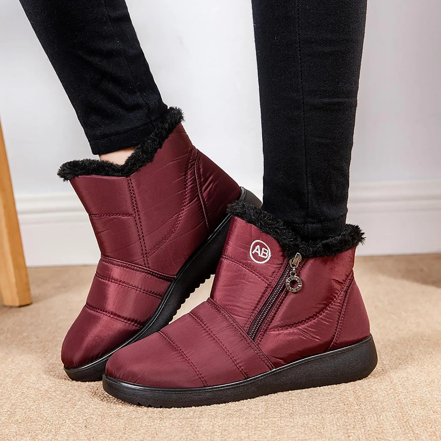 Winter Boots For Women Waterproof Waterproof Snow Boots Fur Lined Ankle Booties Warm Mid Calf Boots Outdoor Shoes