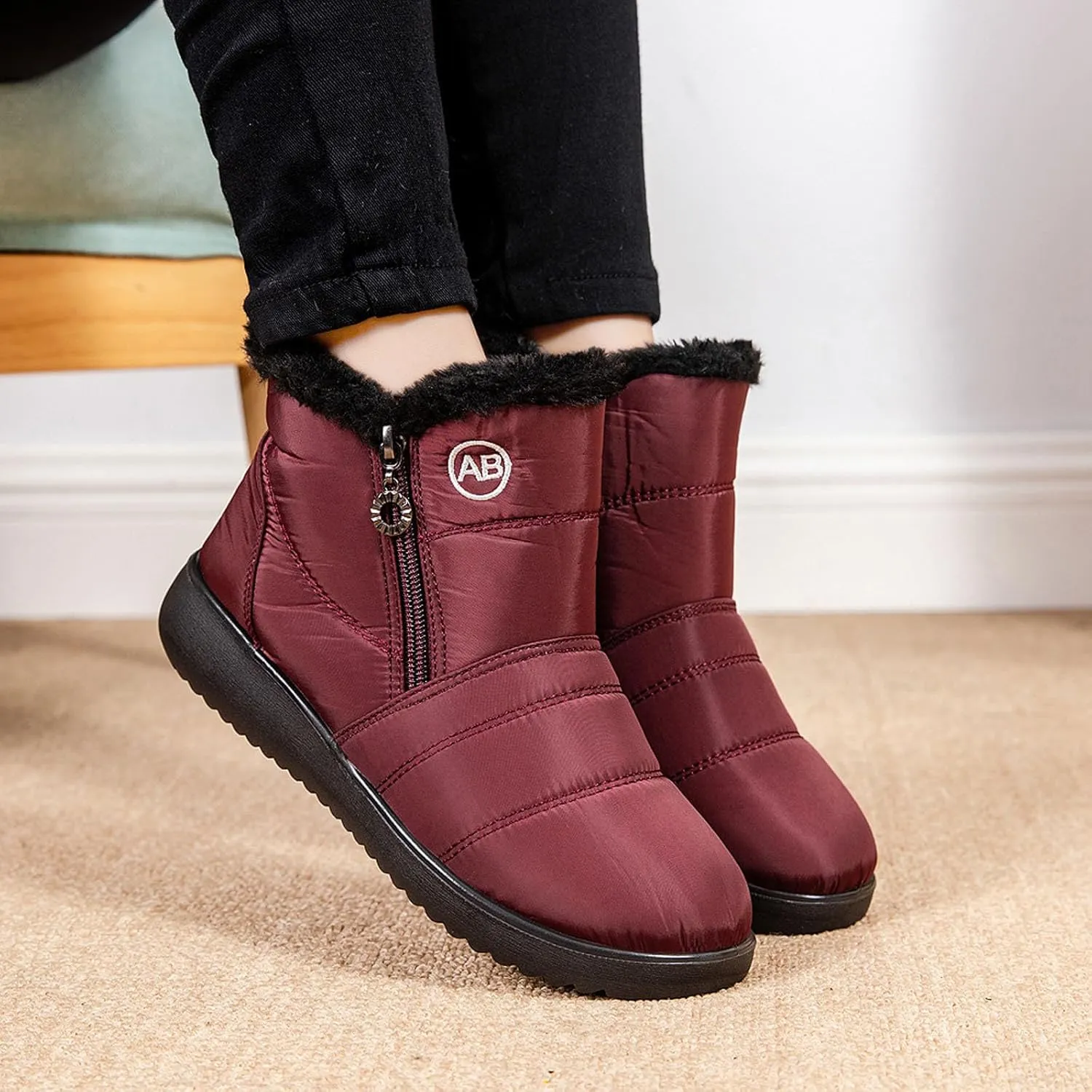 Winter Boots For Women Waterproof Waterproof Snow Boots Fur Lined Ankle Booties Warm Mid Calf Boots Outdoor Shoes