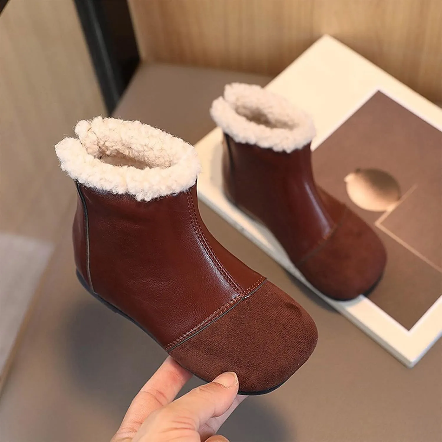 Winter Children Boots Boys And Girls Ankle Boots Flat Bottom Flat Heel Round Little Girls Insulated Rubber