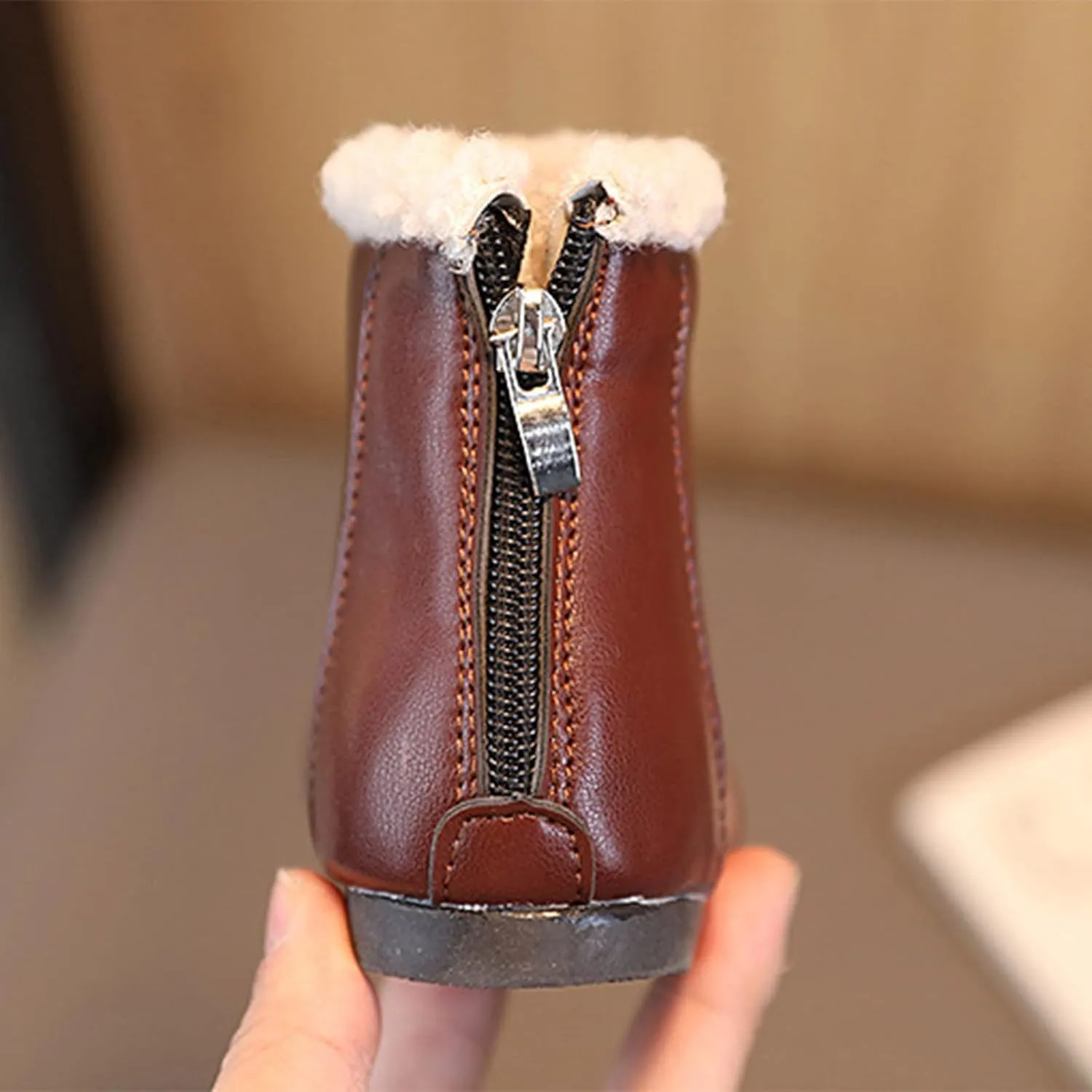 Winter Children Boots Boys And Girls Ankle Boots Flat Bottom Flat Heel Round Little Girls Insulated Rubber