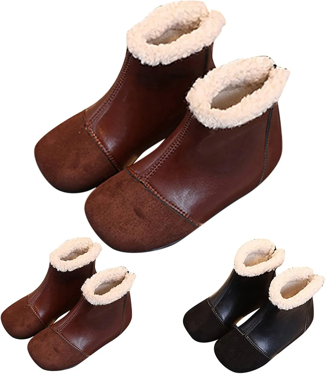Winter Children Boots Boys And Girls Ankle Boots Flat Bottom Flat Heel Round Little Girls Insulated Rubber
