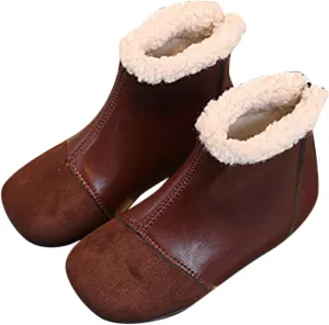 Winter Children Boots Boys And Girls Ankle Boots Flat Bottom Flat Heel Round Little Girls Insulated Rubber