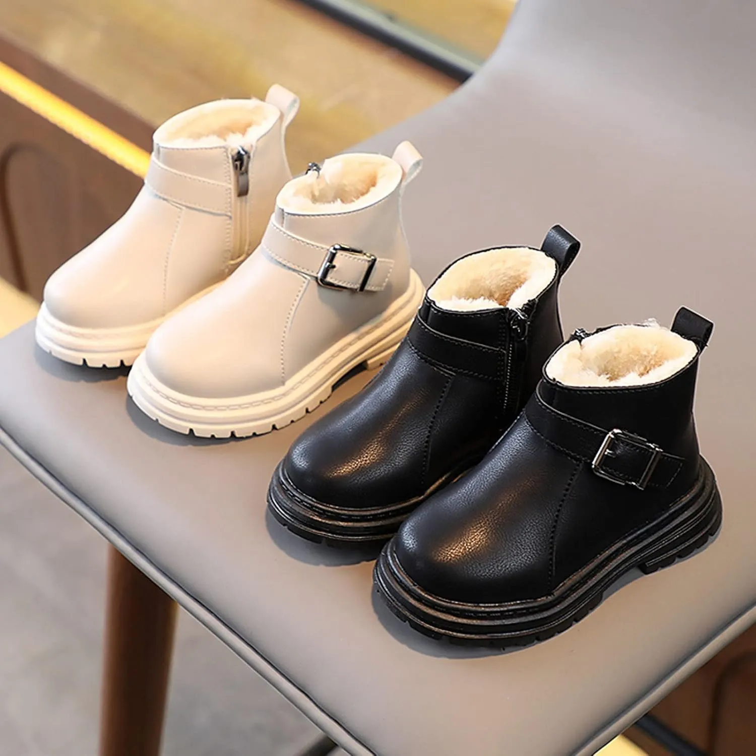 Winter Kids Snow Boots Fleece Cozy Plush Lined Winter Warm Ankle Booties Winter Warm Boots Flat Ankle Boots