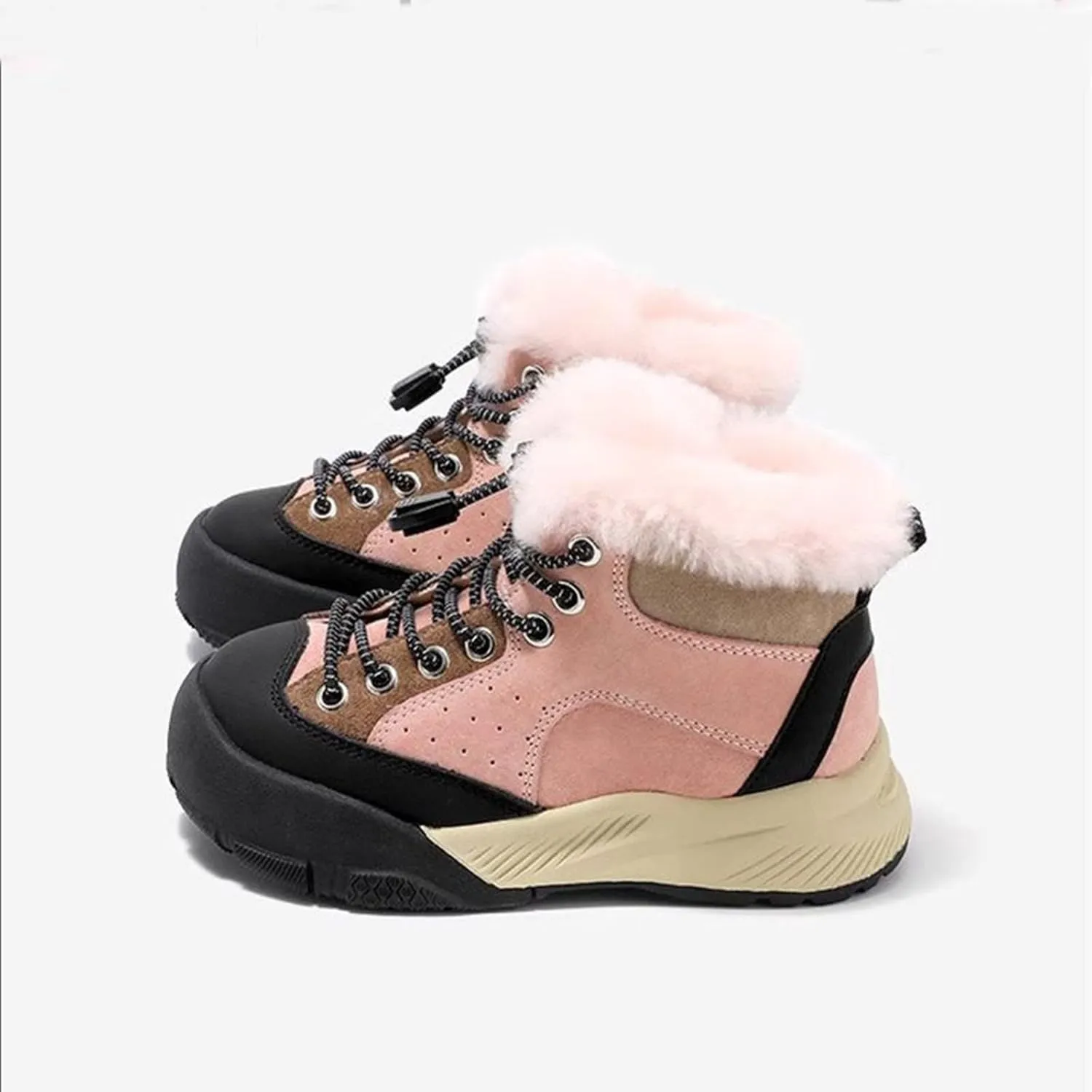 Winter Outdoor Faux Fr Snow Boots for Kids Fleece Plush Warm Furry Ankle Booties Boys Girls Hiking Sport Shoes
