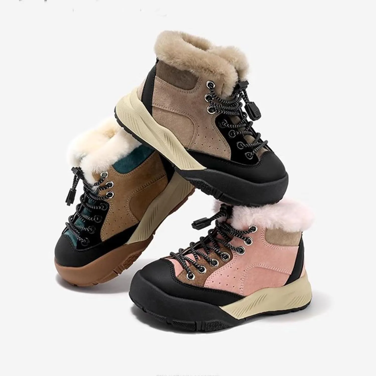 Winter Outdoor Faux Fr Snow Boots for Kids Fleece Plush Warm Furry Ankle Booties Boys Girls Hiking Sport Shoes