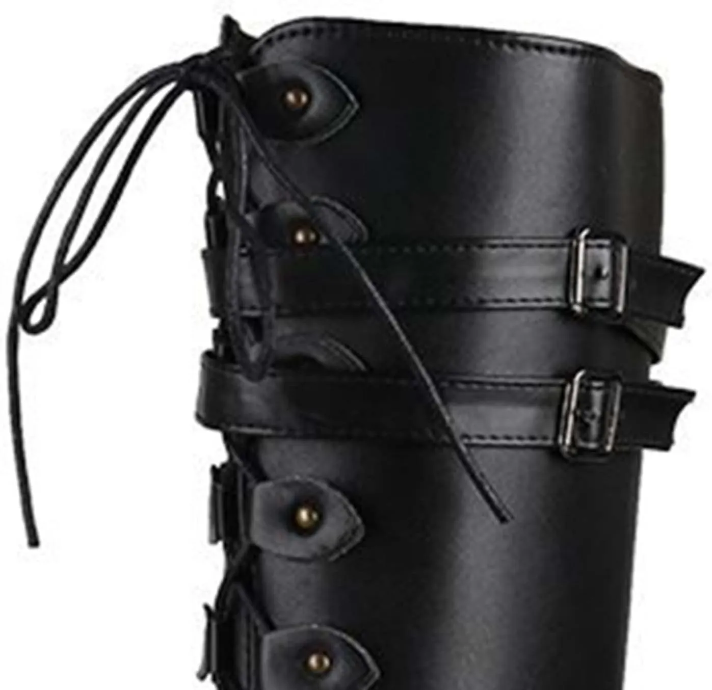 wodceeke Women's Knee High Riding Boots Lace Up Wide Calf Combat Boots Chunky Heel Side Zippr Buckle Boots