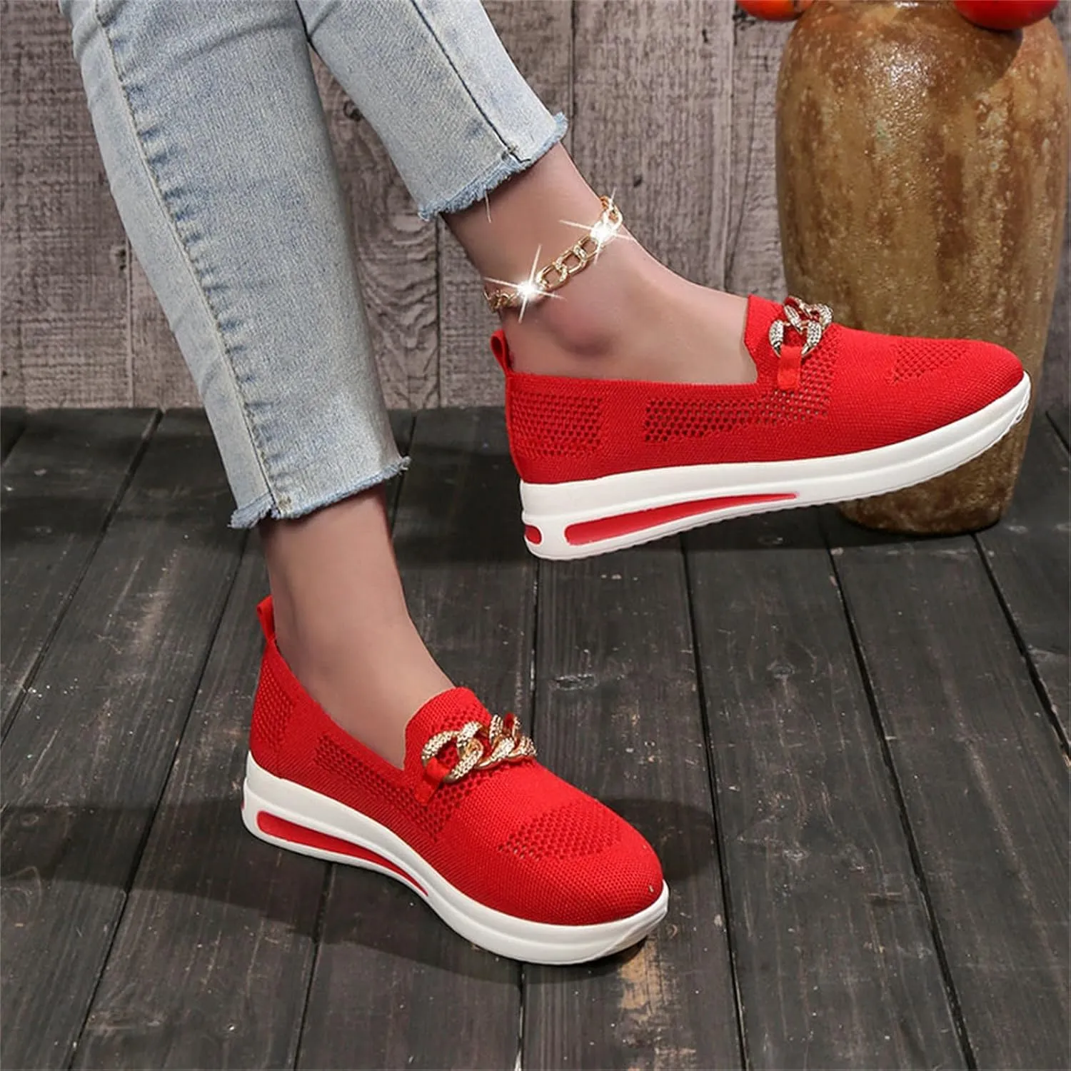 Women Trainer, Ladies Running Shoes Sports Sneakers Casual Mesh Breathable Walking Jogging Shoe Slip On Flat