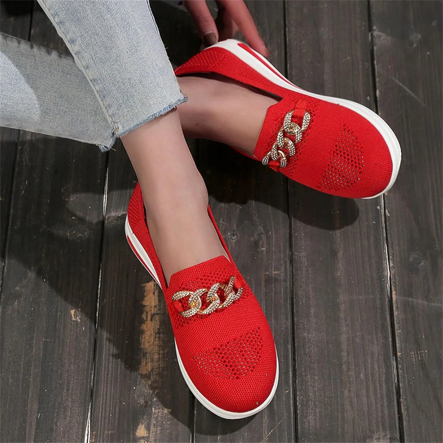 Women Trainer, Ladies Running Shoes Sports Sneakers Casual Mesh Breathable Walking Jogging Shoe Slip On Flat