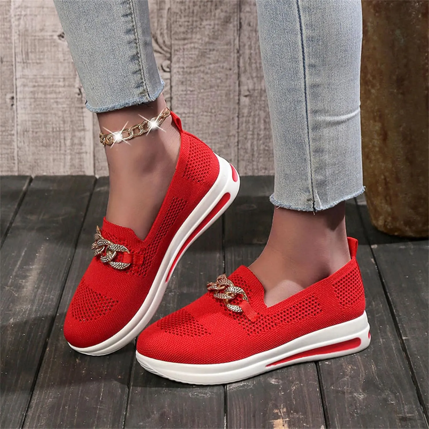 Women Trainer, Ladies Running Shoes Sports Sneakers Casual Mesh Breathable Walking Jogging Shoe Slip On Flat