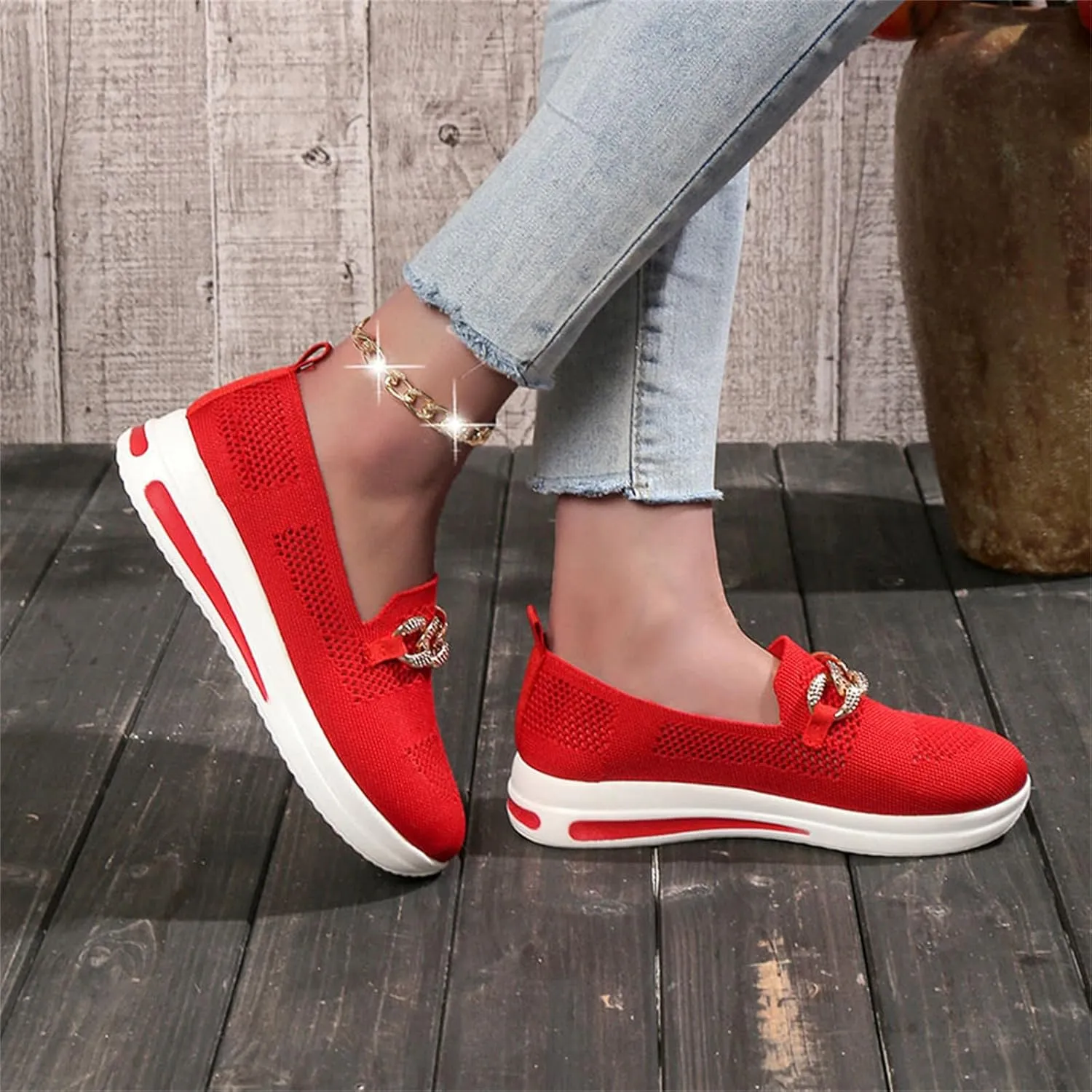 Women Trainer, Ladies Running Shoes Sports Sneakers Casual Mesh Breathable Walking Jogging Shoe Slip On Flat