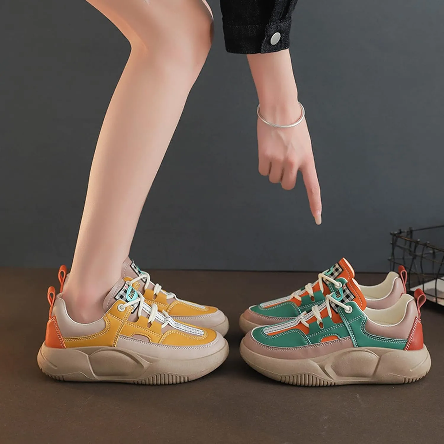 Women Y2K Colorful Sneakers Dad Shoes Casual Stylish Retro Comfort Non Slip Lightweight Colorblock Platform Sneakers Walking Shoes