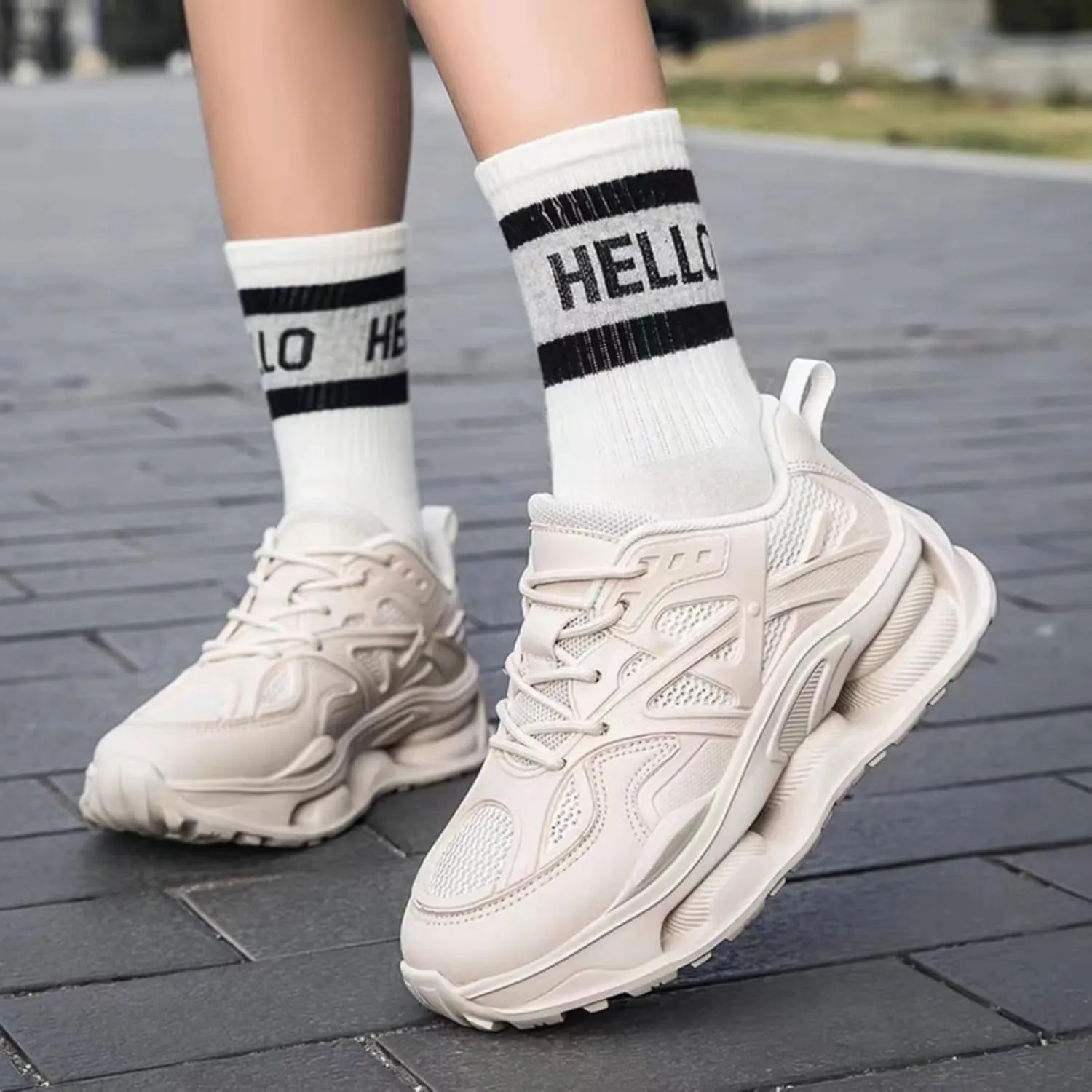 Womens Breathable Leather Lace Up Platform Sneakers Casual Chunky Heels Non-Slip Shock Absorbing Heighten Walking Workout Driving Dad Shoes