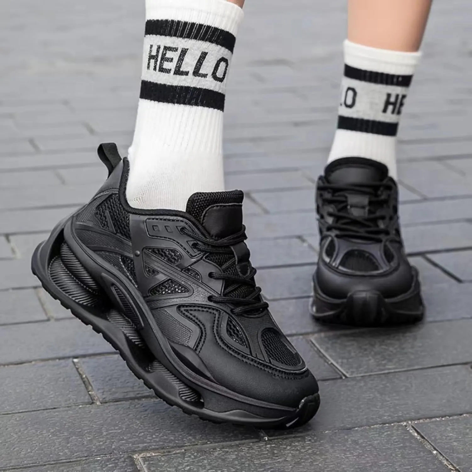 Womens Breathable Leather Lace Up Platform Sneakers Casual Chunky Heels Non-Slip Shock Absorbing Heighten Walking Workout Driving Dad Shoes