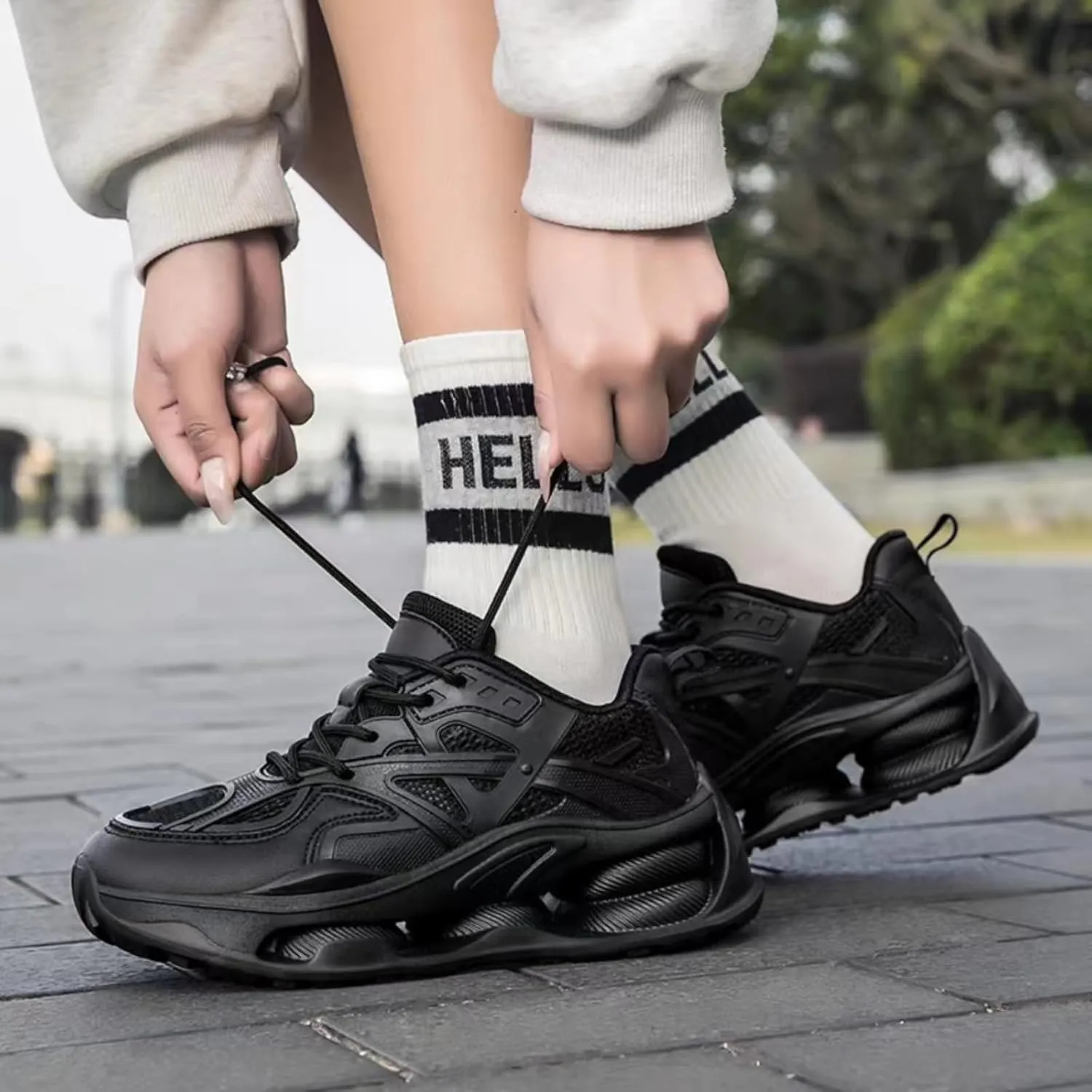 Womens Breathable Leather Lace Up Platform Sneakers Casual Chunky Heels Non-Slip Shock Absorbing Heighten Walking Workout Driving Dad Shoes