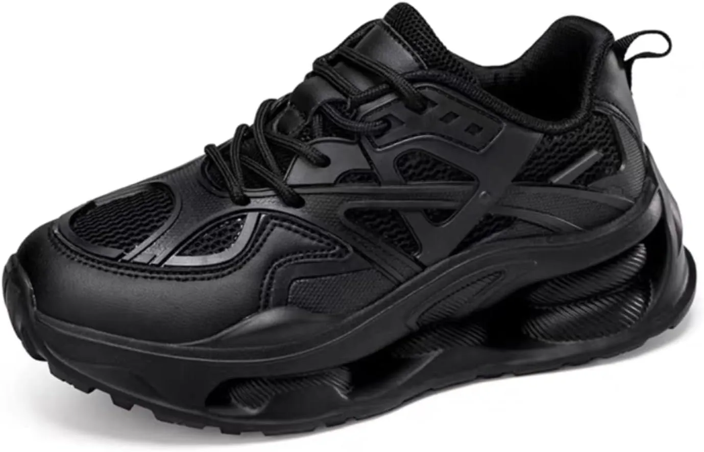 Womens Breathable Leather Lace Up Platform Sneakers Casual Chunky Heels Non-Slip Shock Absorbing Heighten Walking Workout Driving Dad Shoes