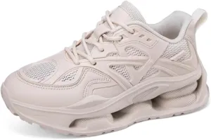 Womens Breathable Leather Lace Up Platform Sneakers Casual Chunky Heels Non-Slip Shock Absorbing Heighten Walking Workout Driving Dad Shoes
