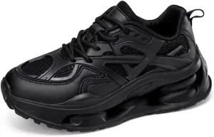 Womens Breathable Leather Lace Up Platform Sneakers Casual Chunky Heels Non-Slip Shock Absorbing Heighten Walking Workout Driving Dad Shoes