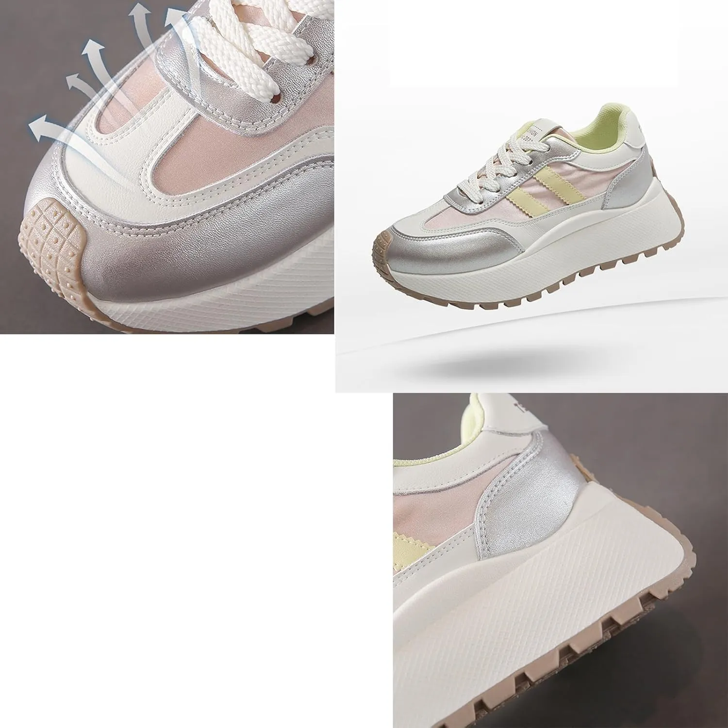 Women's Breathable Platform Sneakers Trainers Spring Summer Thick Bottom Sports Shoes Student Casual Dad Shoes Fashion Lace-up Sports Shoes