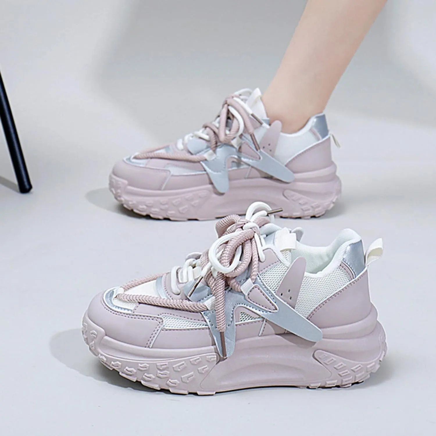 Women's Casual Sneakers Trainers for Autumn/Spring Fashion - Purple Low-top Platform Dad Shoes for Sports/Casual Wear - Lightweight/Breathable,Pink-38