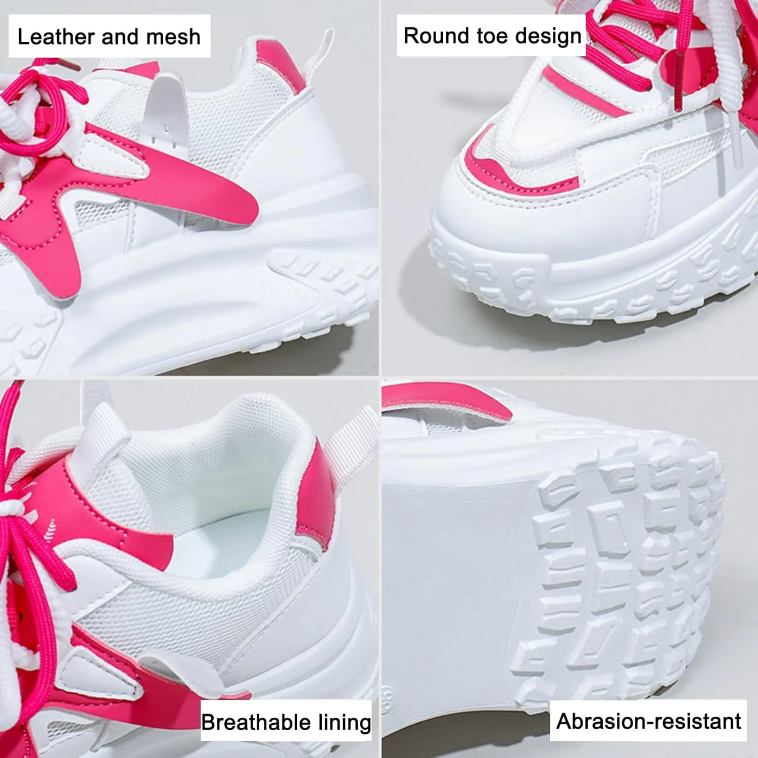 Women's Casual Sneakers Trainers for Autumn/Spring Fashion - Purple Low-top Platform Dad Shoes for Sports/Casual Wear - Lightweight/Breathable,Pink-38