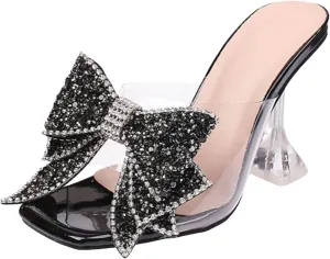 Womens Comfort Sandals with Arch Support Summer New Square Head Multicolor High Heels Transparent Stiletto Sandals Large Size Black High Heels (Black, 7)