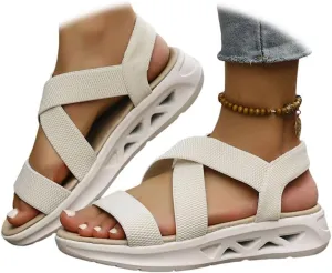 Women's Comfortable Walking Sandals Slingback Lightweight Elastic Ankle Strap Low Wedges Walking Sandals Comfortable Slip On Casual Shoes