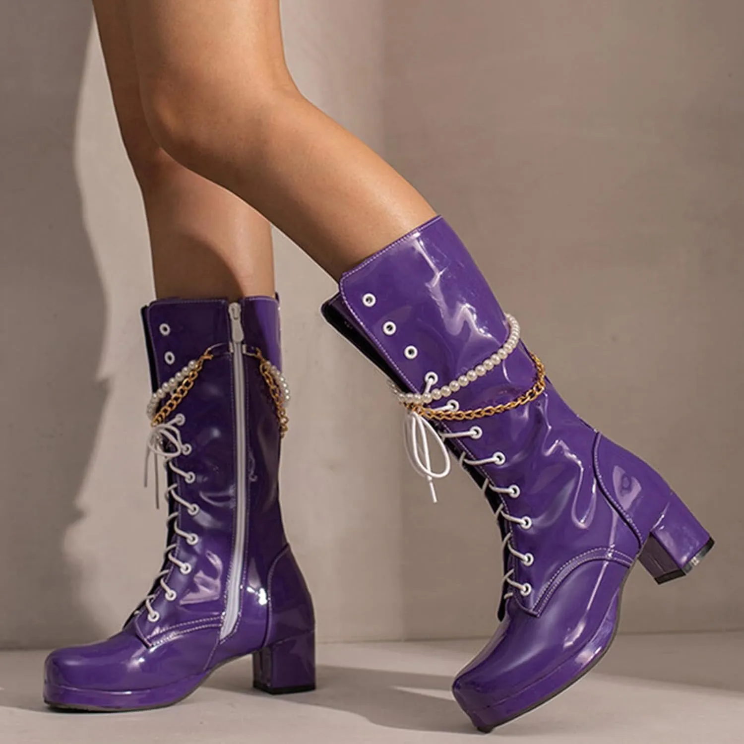 Women's Cowboy Simple Fashion Vintage Boots Pointed Toe Low Heel Side Zipper Knee Boots Womens Leather Boots Knee High Cowboy