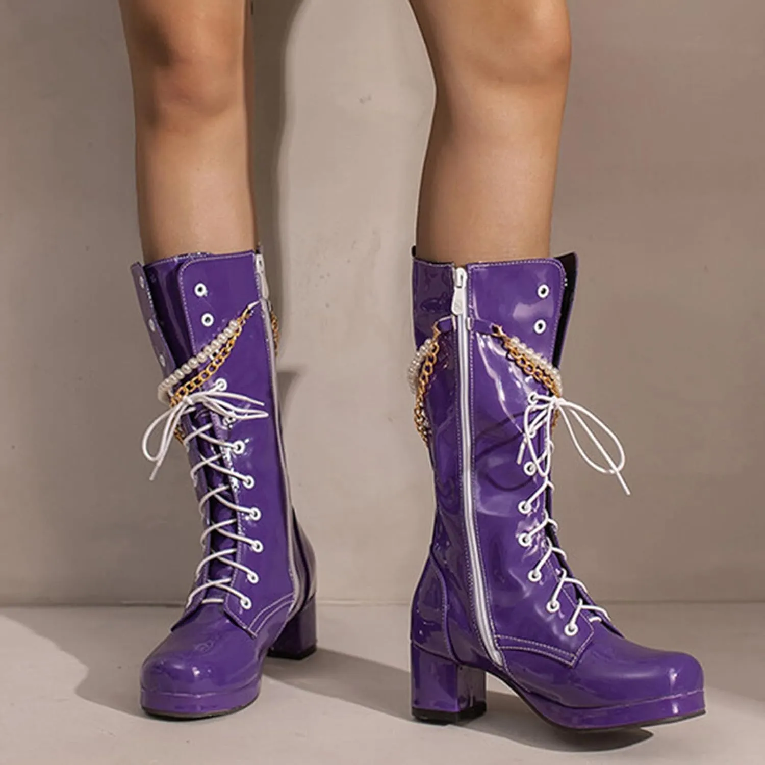 Women's Cowboy Simple Fashion Vintage Boots Pointed Toe Low Heel Side Zipper Knee Boots Womens Leather Boots Knee High Cowboy