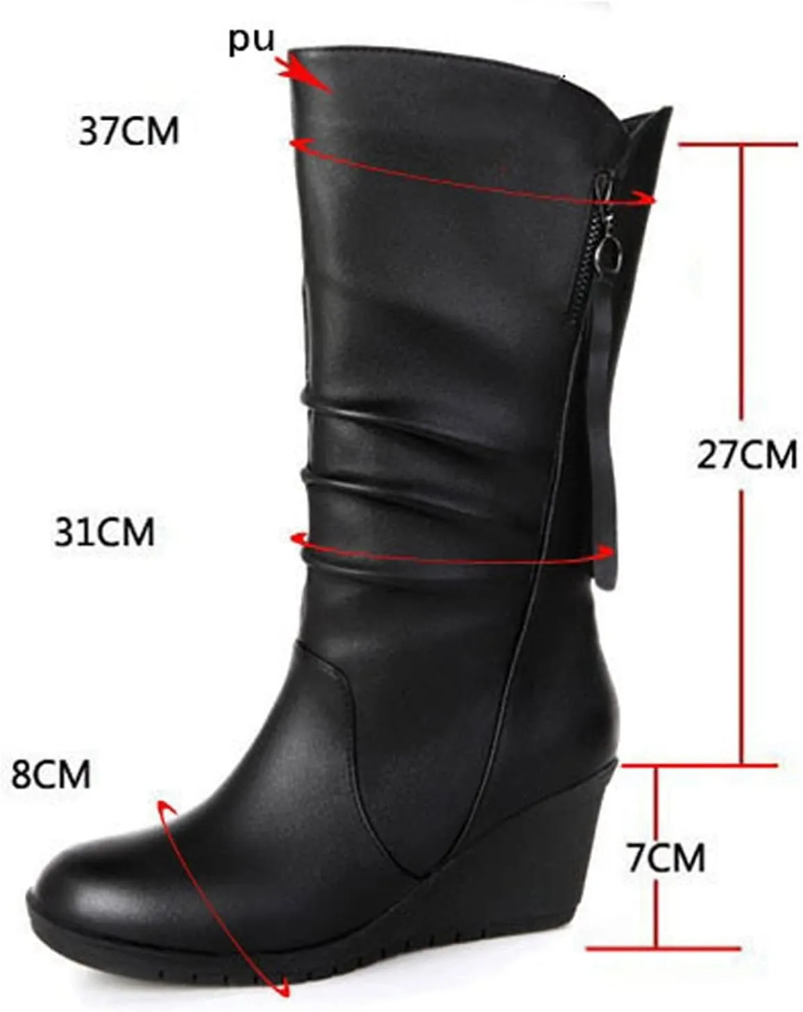 Women's Cowgirl Boots Zipper Mid Calf Wedge Boots Round Toe Wide Width Platform High Heel Tassel Dress Boots