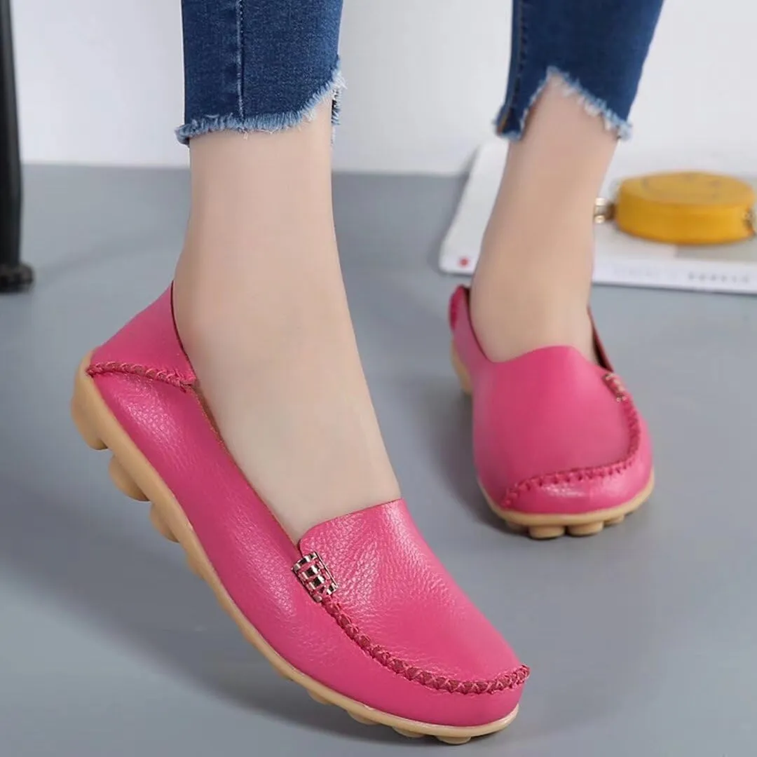 Women's Cowhide Casual Slipper Loafers Moccasin Driving Shoes Flat Slip On