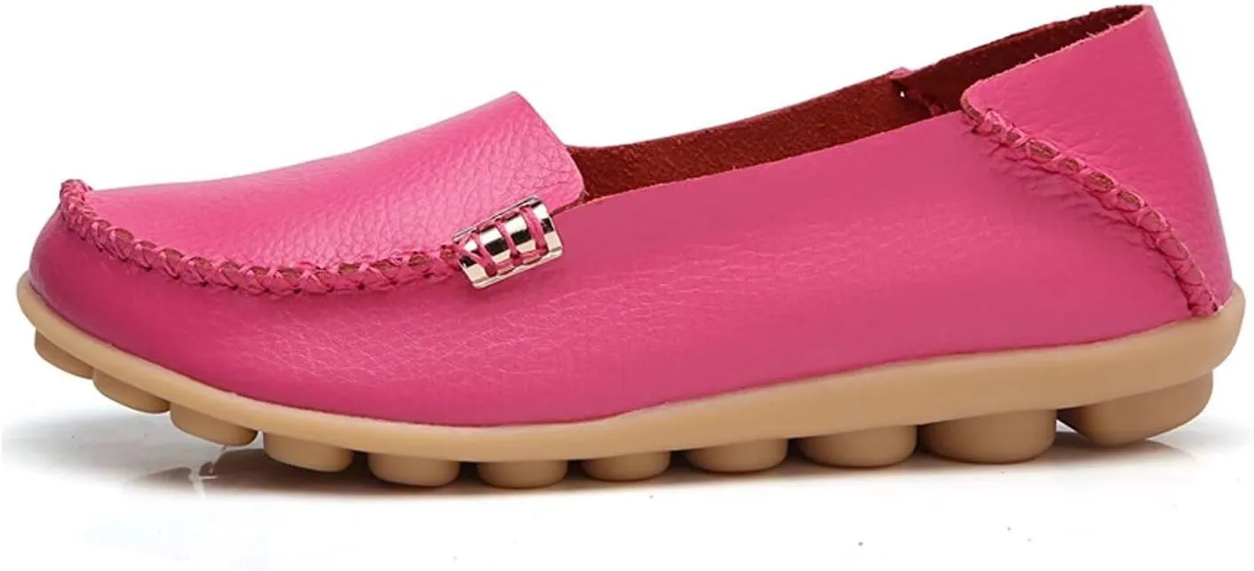 Women's Cowhide Casual Slipper Loafers Moccasin Driving Shoes Flat Slip On