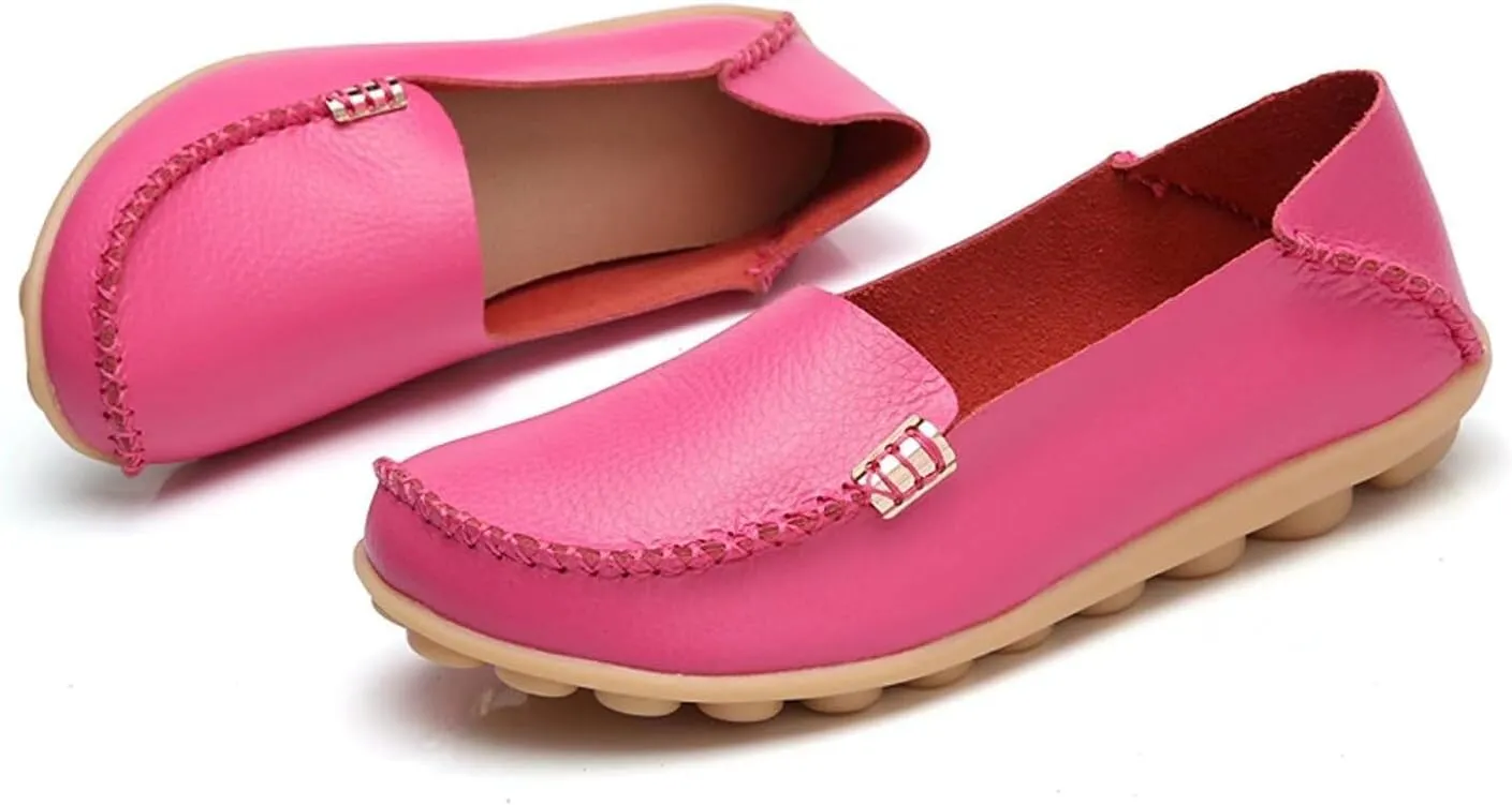 Women's Cowhide Casual Slipper Loafers Moccasin Driving Shoes Flat Slip On