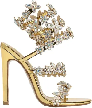 Women's Diamante High Heels Sparkly Spiral Strap Heeled Sandals