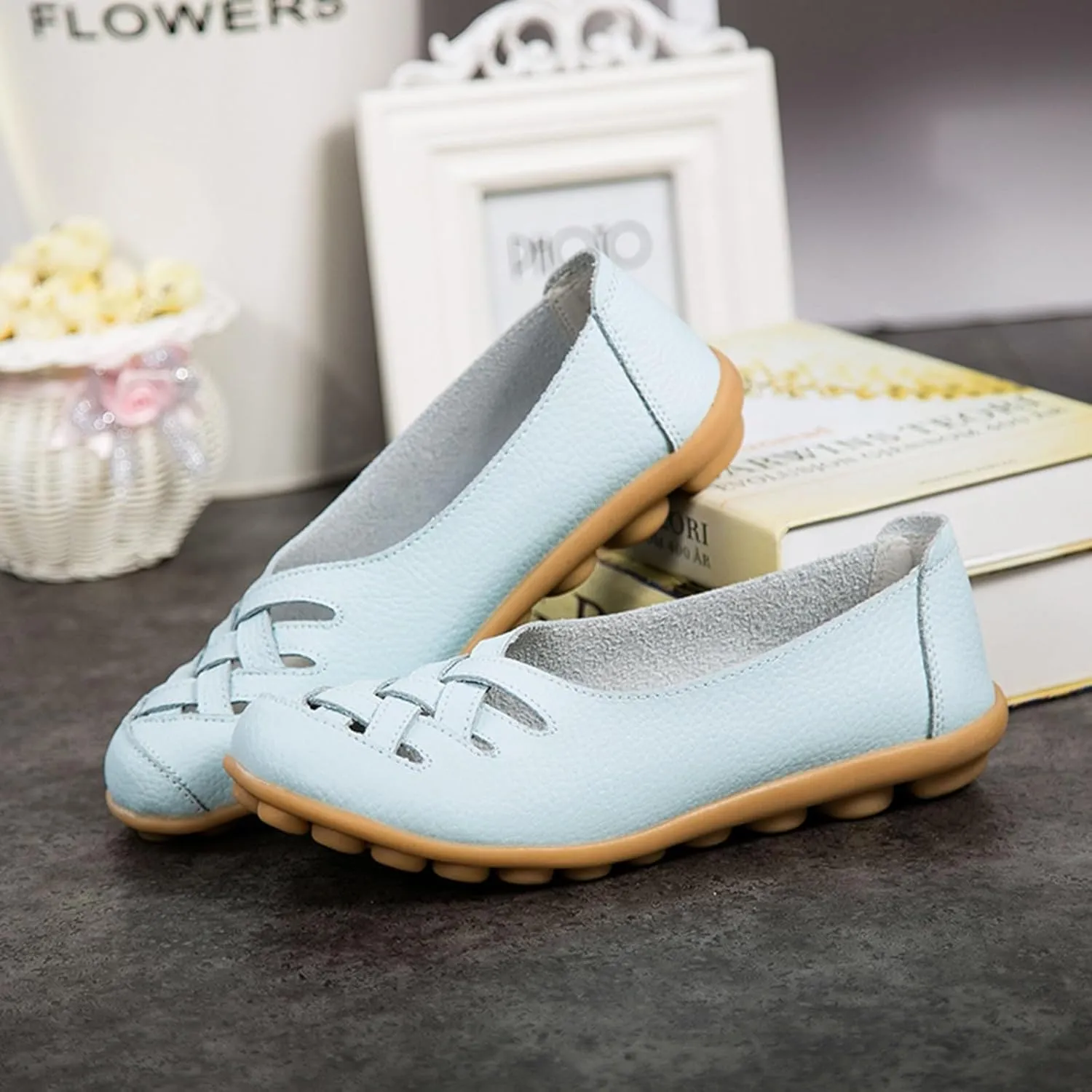 Women's Fashion Leather Single Shoes Slope Heeled Loafers Casual Shoes Women Fashion Leather Walking Sneakers