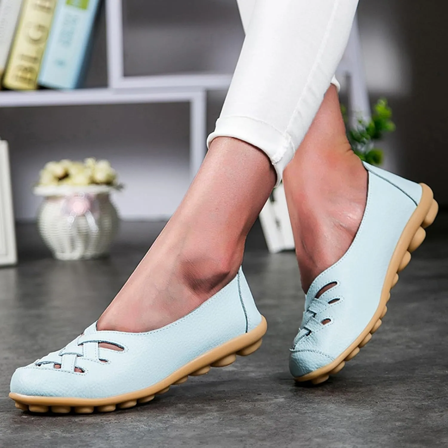 Women's Fashion Leather Single Shoes Slope Heeled Loafers Casual Shoes Women Fashion Leather Walking Sneakers