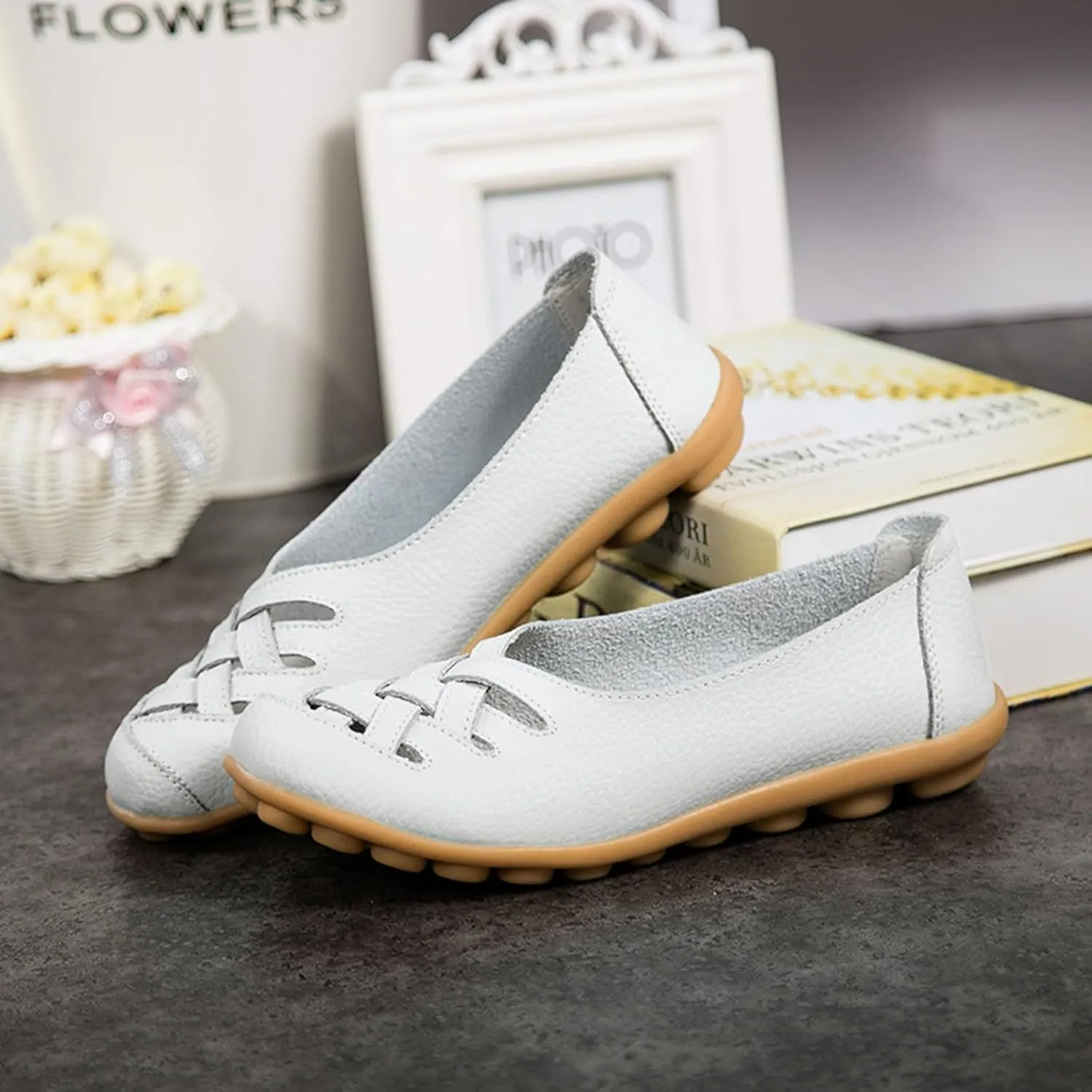 Women's Fashion Leather Single Shoes Slope Heeled Loafers Casual Shoes Women Fashion Leather Walking Sneakers