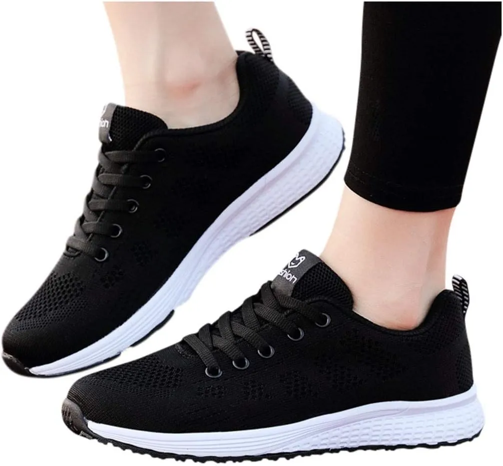 Women's Fashion Sneaker Non Slip Breathable Lightweight Comfortable Lace Up Running Shoes Mens Womens Loafer Shoes Black Platform Sneakers for Women