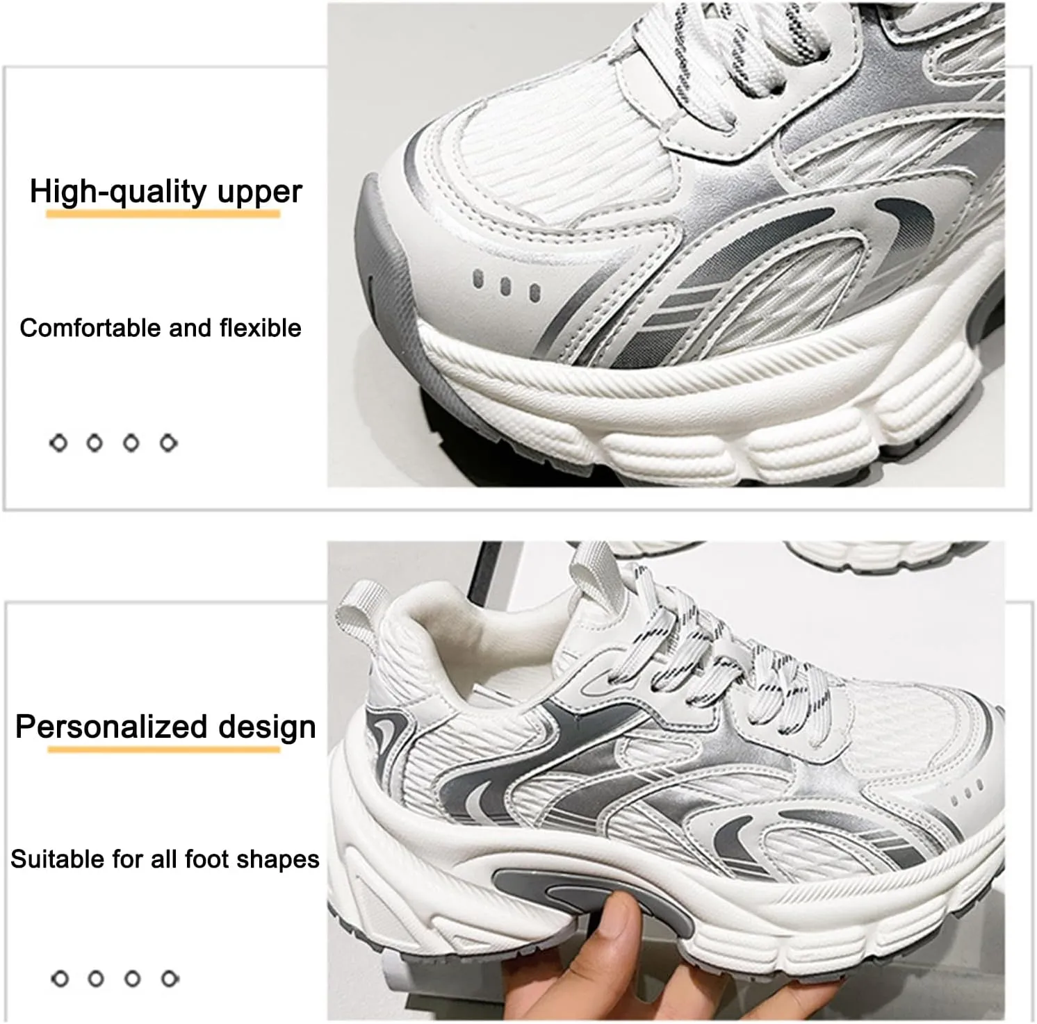 Women's Fashion Sneakers - Breathable Lightweight Mesh Oxford Trainers with Platform/Height Increase, Casual Lace-Up Dad Shoes - Versatile for Autumn,Grey-37