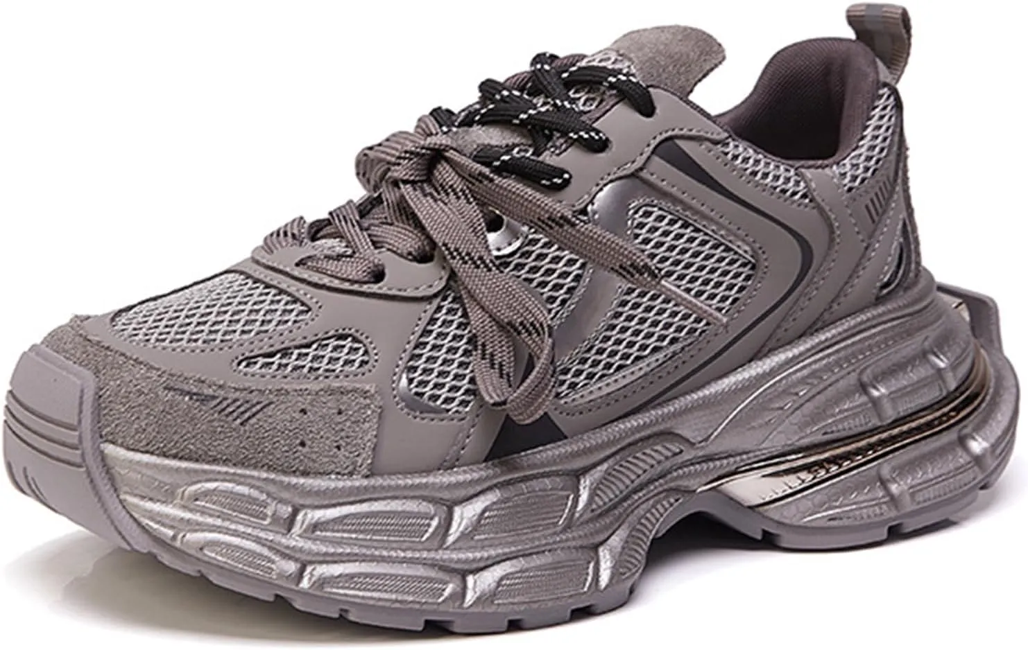 Women's Fashion Sneakers - Breathable Lightweight Oxford Trainers with Platform/Anti-Slip, Double Lace-Up for Casual/Retro Versatility - Four Season Dad Shoes,Grey-39